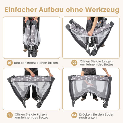 3-in-1 Travel Crib with Bassinet, Changer, Wheels – Dark Gray