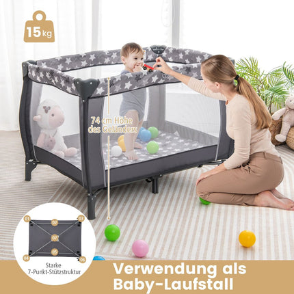 3-in-1 Travel Crib with Bassinet, Changer, Wheels – Dark Gray