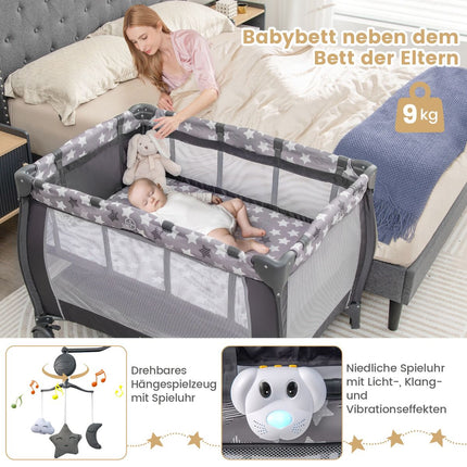 3-in-1 Travel Crib with Bassinet, Changer, Wheels – Dark Gray