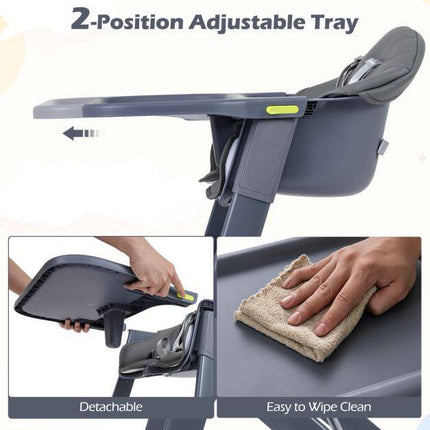 3-in-1 Washable Baby High Chair with Tray & Footrest, Gray