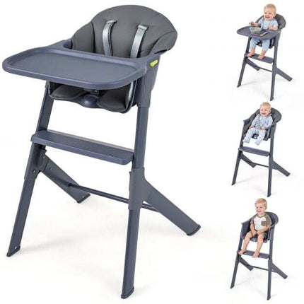 3-in-1 Washable Baby High Chair with Tray & Footrest, Gray