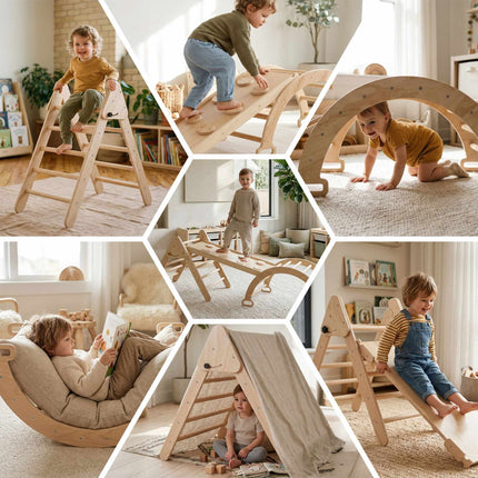 3-in-1 Wooden Climbing Frame with Slide and Arch