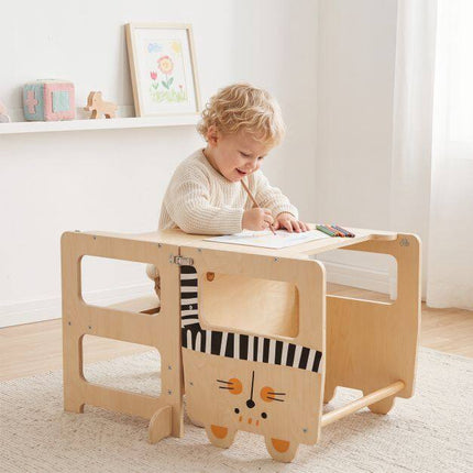 3-in-1 Wooden Kids Kitchen Step Stool with Blackboard