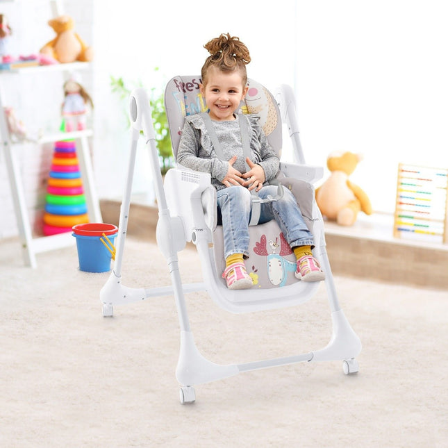 3-in-1 baby high chair with 5-way adjustable footrest, 3-way adjustable backrest & 4 universal wheels Gray