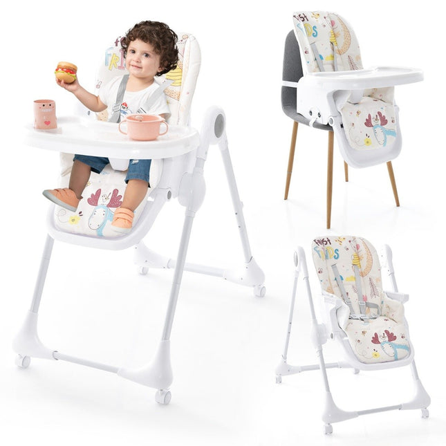 3-in-1 baby high chair with 5-way adjustable footrest, 3-way adjustable backrest & 4 universal wheels beige
