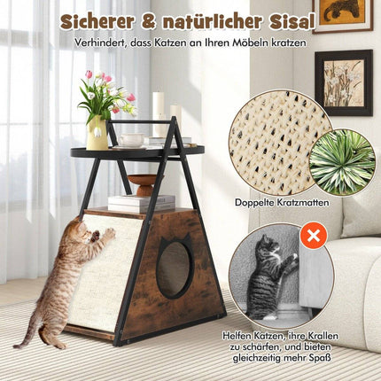 3 in 1 cat cabinet cat house & side table & bedside table with cat cave & scratching mats