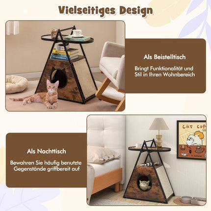 3 in 1 cat cabinet cat house & side table & bedside table with cat cave & scratching mats