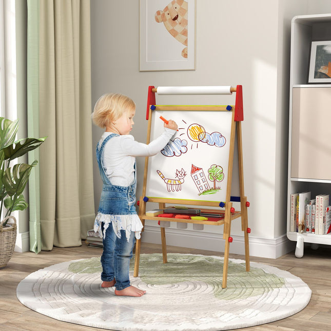 Adjustable height double-sided easel for children with shelf, ages 3-8