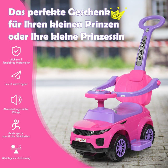 3-in-1 children's car push car with horn music light 89 x 43 x 84 cm pink