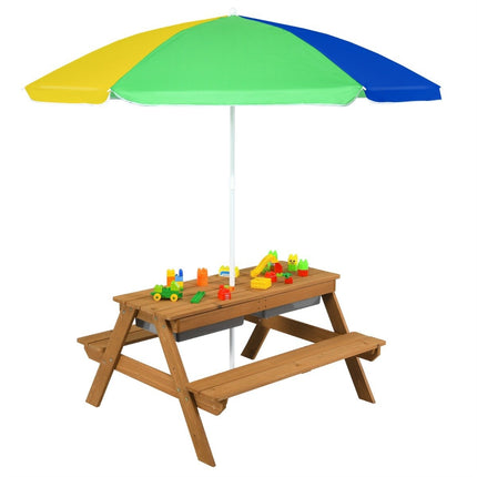 3 in 1 children's picnic table with parasol & benches & removable table top