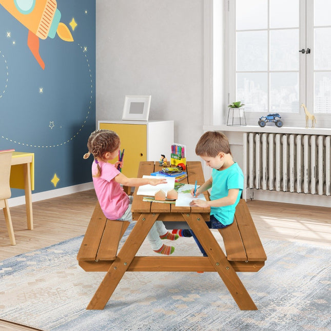 3 in 1 children's picnic table with parasol & benches & removable table top