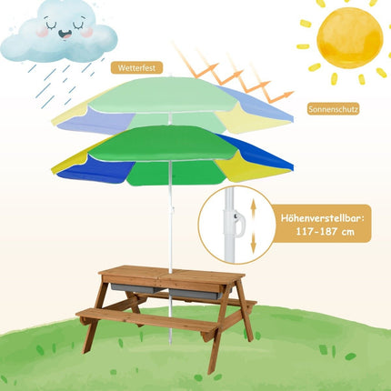3 in 1 children's picnic table with parasol & benches & removable table top