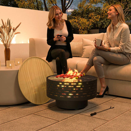 Fire pit in stainless steel with grill, 60 cm - Spark protection