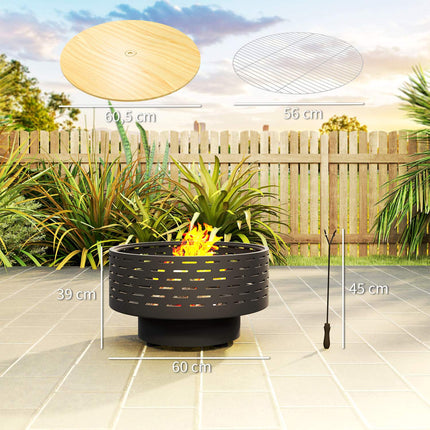 Fire pit in stainless steel with grill, 60 cm - Spark protection