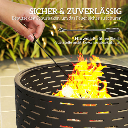 Fire pit in stainless steel with grill, 60 cm - Spark protection