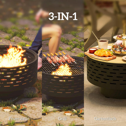 Fire pit in stainless steel with grill, 60 cm - Spark protection