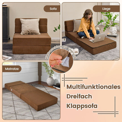 3 in 1 folding sofa bed with washable cover extra thick foam (15cm) brown