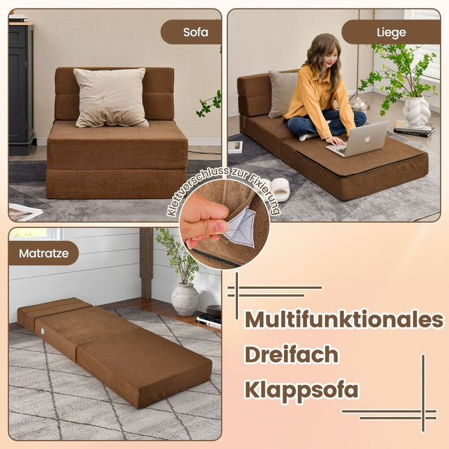 3 in 1 folding sofa bed with washable cover extra thick foam (15cm) brown