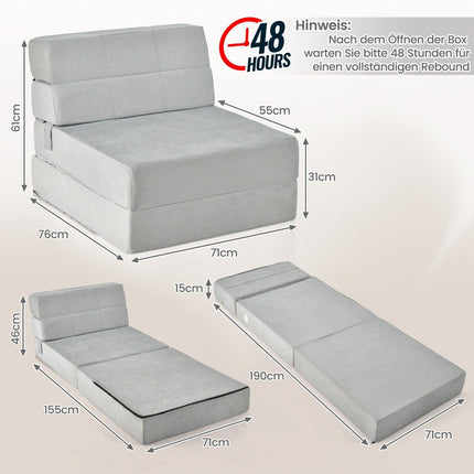 3 in 1 folding sofa bed with washable cover extra thick foam (15cm) gray