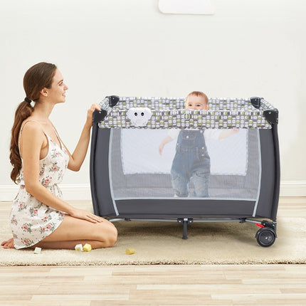 3 in 1 folding travel cot & changing table & playpen with removable mosquito net
