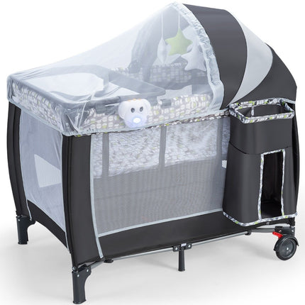 3 in 1 folding travel cot & changing table & playpen with removable mosquito net