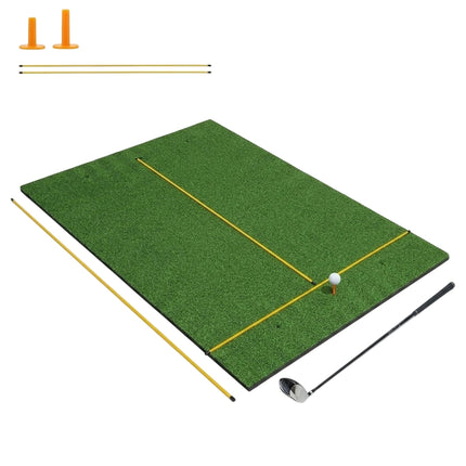 3-in-1 golf tee mat with artificial turf, 2 golf tees, 2 alignment stakes & 6 pre-drilled tee holes, 152 x 92 cm, 27 mm