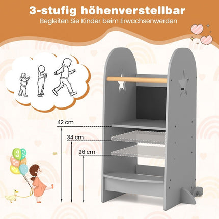 3 in 1 learning tower children's step stool with 3 adjustable heights 90 kg load capacity grey