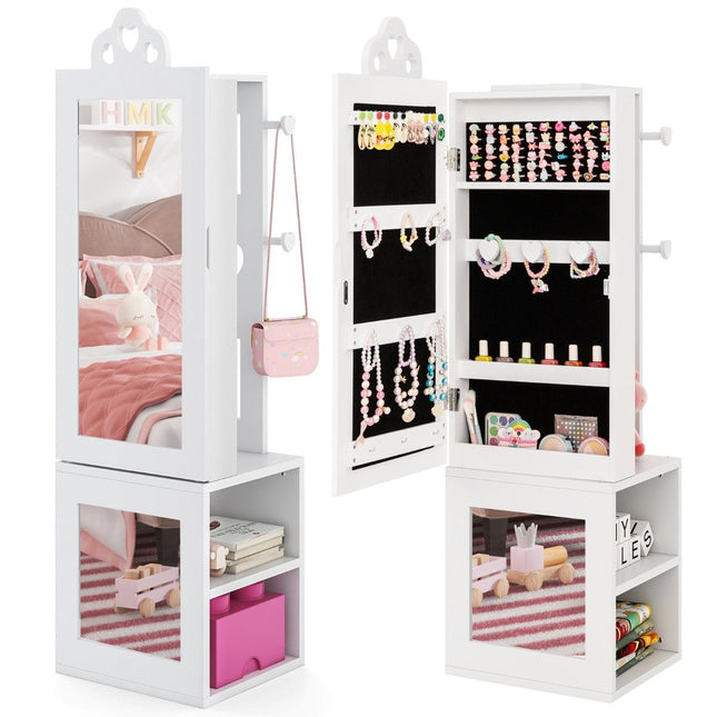 3 in 1 mirror cabinet with full length mirror &amp; Clothes rack children's jewelry cabinet white
