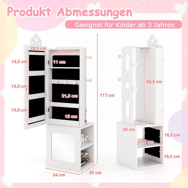 3 in 1 mirror cabinet with full length mirror &amp; Clothes rack children's jewelry cabinet white