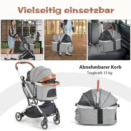 3 in 1 pet stroller up to 15 kg with waterproof cover storage basket & telescopic handle