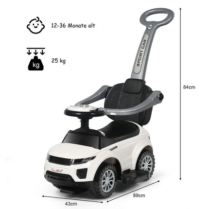 3 in 1 push car push car ride-on vehicle with removable push handle and protective bar white
