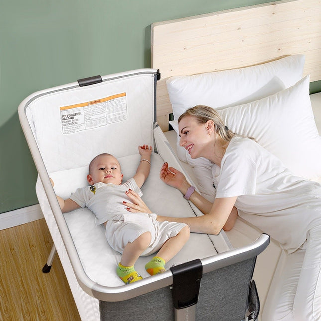 3 in 1 side bed & baby cradle baby bed with 7-way adjustable height dark gray