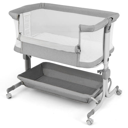 3 in 1 side bed travel cot baby with mattress baby bed 6 compartments height adjustable with storage basket gray