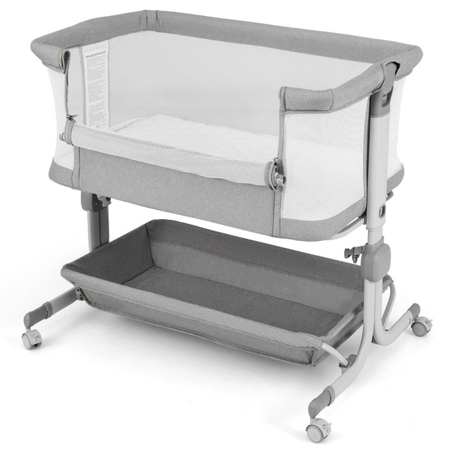 3 in 1 side bed travel cot baby with mattress baby bed 6 compartments height adjustable with storage basket gray