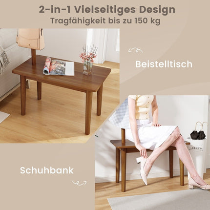 3 in 1 side table made of solid wood coat rack with shoe bench 76 x 43 x 168 cm brown
