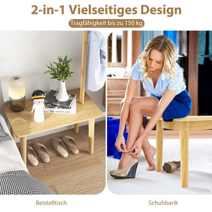3 in 1 side table made of solid wood, coat rack with shoe bench, 76 x 43 x 168 cm, natural