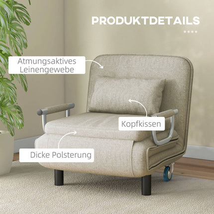 Folding sofa bed chair, 120 kg capacity, grey, adjustable backrest