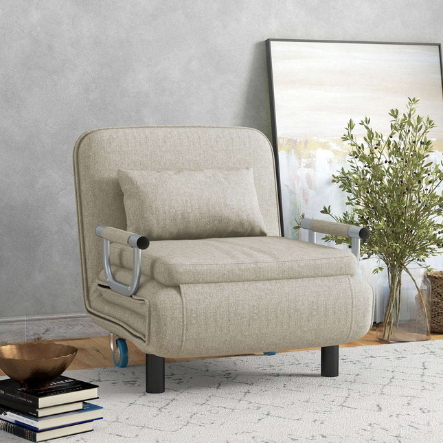 3 in 1 slaapstoel, slaapbank met bedfunctie, klapstoel met 3-voudig verstelbare rugleuning, wielen, stalen frame, draagvermogen 120 kg, voor woonkamer, grijs