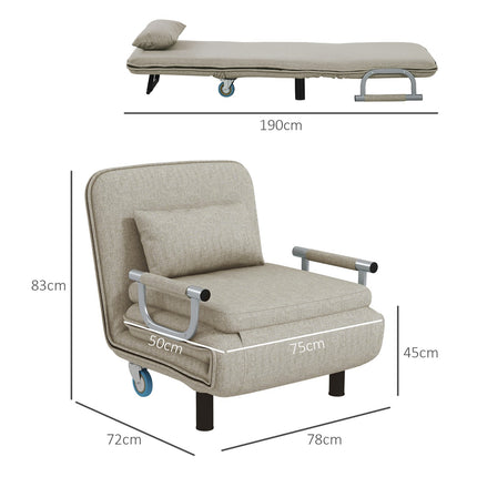 Folding sofa bed chair, 120 kg capacity, grey, adjustable backrest
