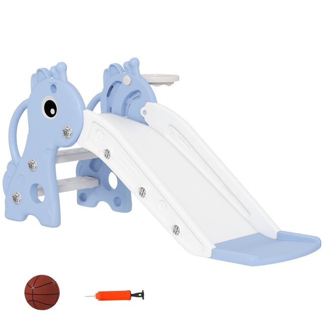 3-in-1 slide for toddlers with basketball hoop, indoor blue