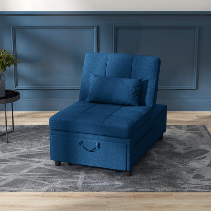 Blue Adjustable 3-in-1 sofa bed with side pocket