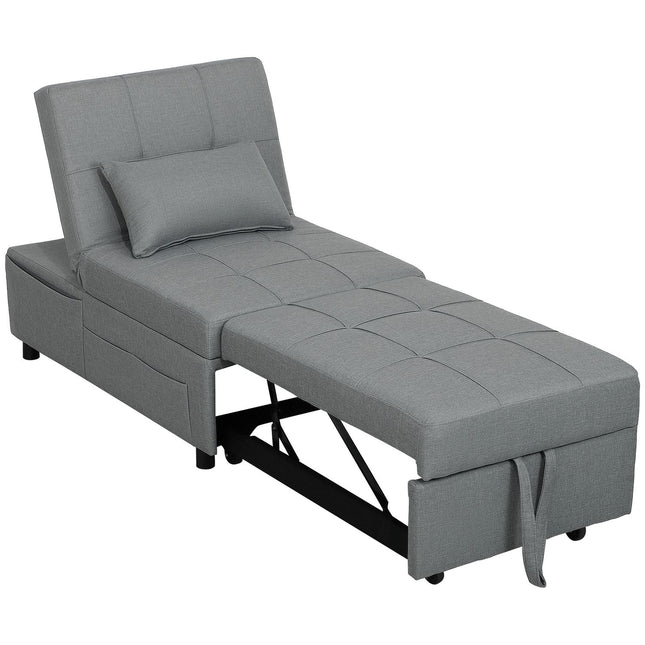 3-in-1 slaapbank met bedfunctie, uittrekbare slaapbank, slaapstoel met zijvak, verstelbare rugleuning, draagvermogen tot 150 kg, voor woonkamer, slaapkamer, lichtgrijs