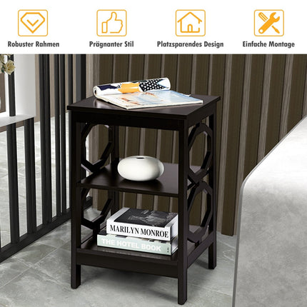 3 level bedside table OO-shaped side table with stable structure 40 x 40 x 61 cm brown