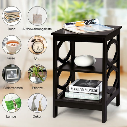 3 level bedside table OO-shaped side table with stable structure 40 x 40 x 61 cm brown