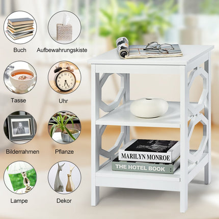 3 level bedside table OO-shaped side table with stable structure 40 x 40 x 61 cm white