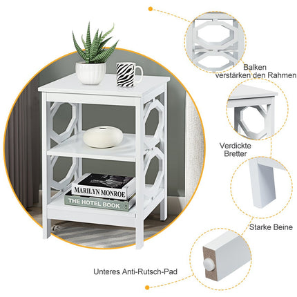 3 level bedside table OO-shaped side table with stable structure 40 x 40 x 61 cm white