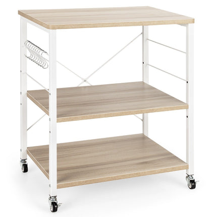3 level serving trolley with adjustable shelf and 10 removable hooks 60 x 40 x 73 cm natural