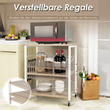 3 level serving trolley with adjustable shelf and 10 removable hooks 60 x 40 x 73 cm natural