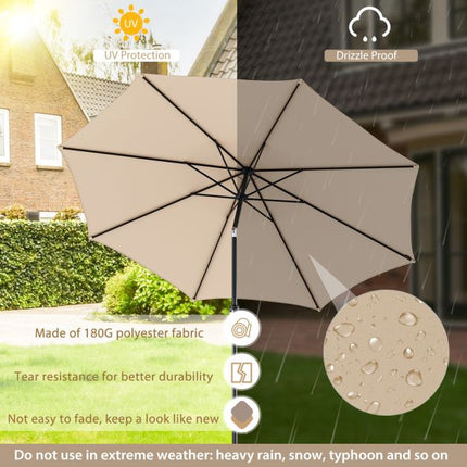 3m Patio Umbrella, 8-Rib Tilt Crank, Vented Top, Beige
