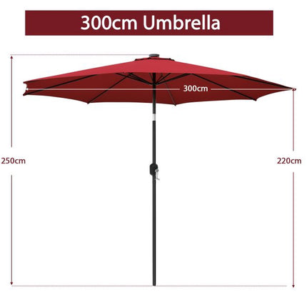 3m Patio Umbrella – Crank Handle, Push-Button Tilt, 8 Ribs